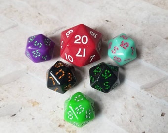 Dark red and white 31mm Mega Titan d20, dnd dice, oversized d20, large sized d20, dnd d20, dnd dice, ttrpg dice, 31mm large dnd d20