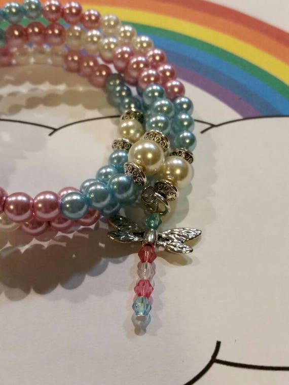 Trans pride bracelet, LGBT pride bracelet, memory wire bracelet, wrap bracelet, beaded bracelet, glass pearl bracelet, Boho, dragonfly