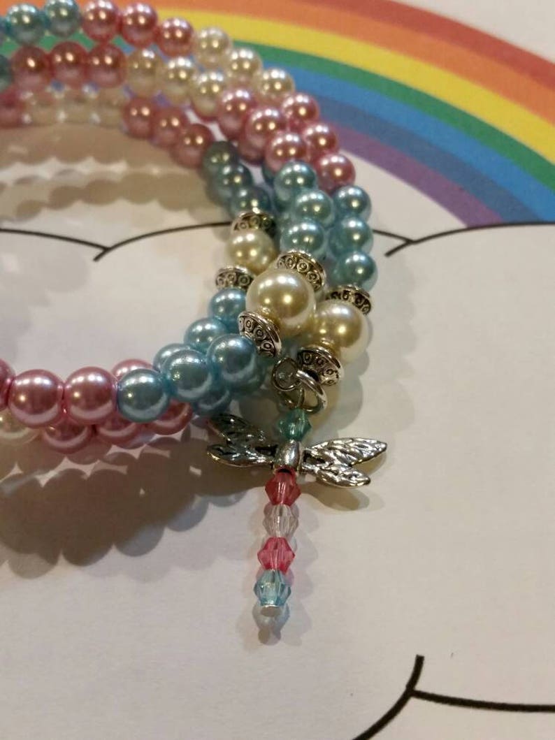 glass pearl bracelet wrap bracelet dragonfly memory wire bracelet Trans pride bracelet LGBT pride bracelet beaded bracelet Boho