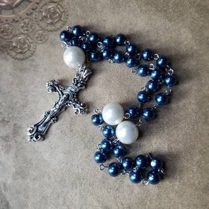 Orthodox prayer beads, Orthodox Chotki, blue and i glass pearls, stainless steel, Orthodox Chotki, Komboskini, hand-wired, detailed crucifix