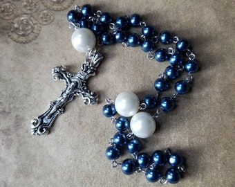 Orthodox prayer beads, Orthodox Chotki, blue and i glass pearls, stainless steel, Orthodox Chotki, Komboskini, hand-wired, detailed crucifix