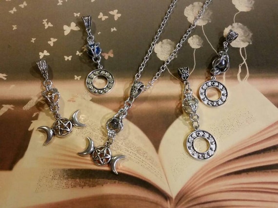 Mystic moon necklace, moon phase necklace, captured pearl pendant, chain maille moon necklace, Goddess jewelry, Moon Goddess, blue moon