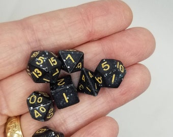 Glittery black 10mm Mini Dnd dice, polyhedral gaming dice, DnD dice set, RPG dice, D and D dice, set of 7 DnD dice, 10mm dice,