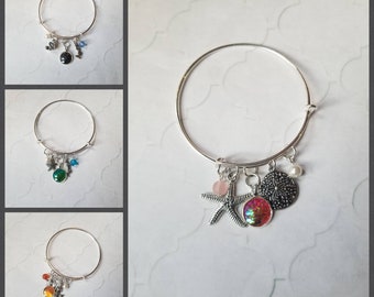 Mermaid bangle bracelet, expandable charm bangles, mermaid bracelet, mermaid jewelry, stainless steel bangle, nautical jewelry,