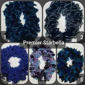 Premier Starbella scarves, ruffled scarves, crocheted scarf, beautiful gift idea, Starbella yarn, casual and comfy, many styles and color