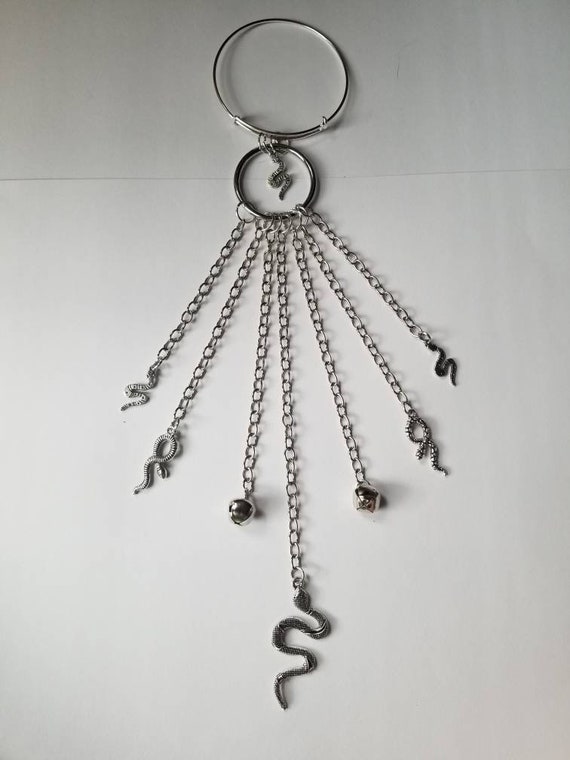 Witch bells, silver witch bells, faerie bells, protection bells, witches protection bells, bells for doors, snake themed witches bells, OOAK