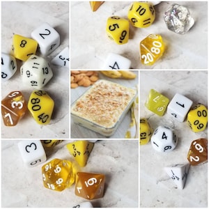 Banana  pudding inspired 16mm dice sets, dnd dice sets, themed hand picked dnd dice, curated set, polyhedral dice, RPG dice, banana pudding