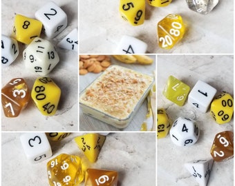 Banana  pudding inspired 16mm dice sets, dnd dice sets, themed hand picked dnd dice, curated set, polyhedral dice, RPG dice, banana pudding