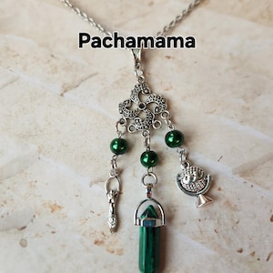 Goddess necklace, Pachamama Goddess pendant, Goddess jewelry, stainless steel chain, gemstone focal piece, glass pearl beads, OOAK
