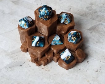 Teal and white marbled 16mm  dice with gold numbers, polyhedral gaming dice, DnD dice set, RPG dice, D and D, gaming dice, set of 7 DnD dice