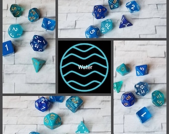 Sets of 7 Water 16mm dnd dice, polyhedral gaming dice, DnD dice set, RPG dice, D and D dice, gaming dice, curated sets, elemental dice set
