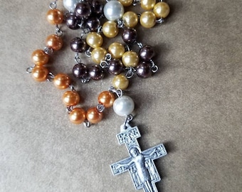 Orthodox prayer beads, Orthodox Chotki, stainless steel, Komboskini, hand-wired, Autumn themed, glass pearls, San Damiano crucifix, Fall