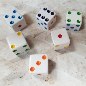 Huge 25mm d6, white 25mm d6 dice with rainbow pips, oversized d6, extra large sized d6, dnd d6, dnd dice, rpg dice, X large d6,