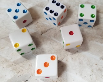 Huge 25mm d6, white 25mm d6 dice with rainbow pips, oversized d6, extra large sized d6, dnd d6, dnd dice, rpg dice, X large d6,