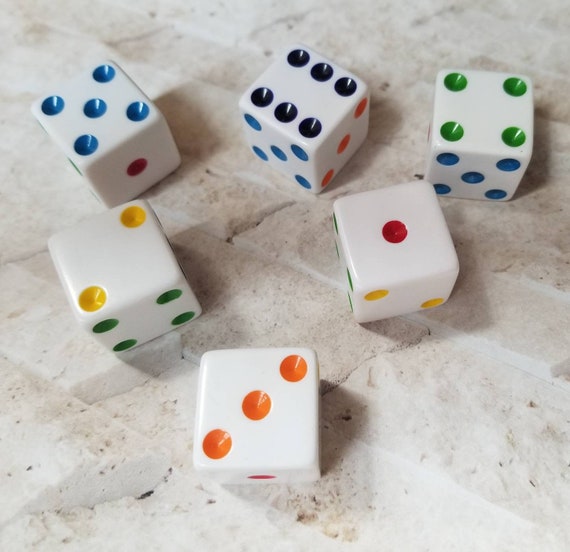 Huge 25mm D6, White 25mm D6 Dice With Rainbow Pips