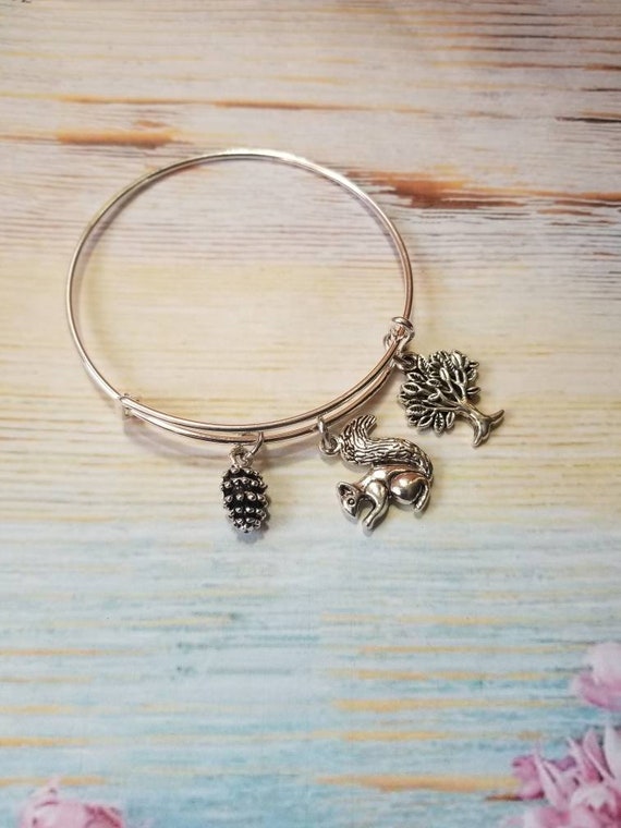 Squirrel bracelet, squirrel charm bangle, expandable bangle, squirrel application day, charm bracelet, expandable charm bangle, unique gift