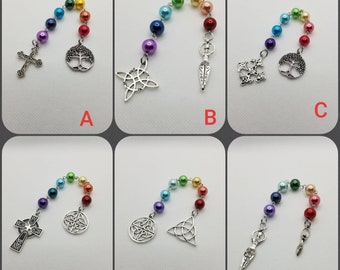 Unitarian Universalist prayer beads, 7 Principles of UU, prayer aid, rainbow prayer strand, UU chaplet, chakra colors, 10mm beads