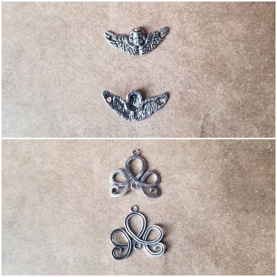 Destash metal connectors, cherub connectors, curved knot connectors, silver-toned metal connectors