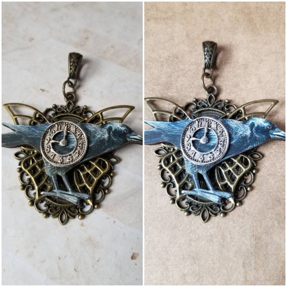 Steampunk pendant, Steampunk necklace, bronze steampunk jewelry, raven pendant, Goth jewelry, bronze butterfly, nevermore necklace, raven
