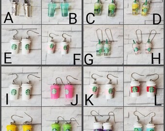 Cute earrings, whimsical earrings, stainless steel wires, beverage earrings, coffee earrings, tea earrings, coffee ear wires, frappuccino