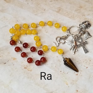 Ra prayer beads, Egyptian God prayer beads, hand-wired, beautiful beads, silver-toned charms, Egyptian, pagan