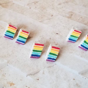 Whimsical earrings, kitschy earrings, Pride earrings, stainless steel posts, rainbow cake earrings, LGBTQ pride earrings, rainbow posts