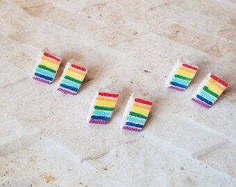 Whimsical earrings, kitschy earrings, Pride earrings, stainless steel posts, rainbow cake earrings, LGBTQ pride earrings, rainbow posts