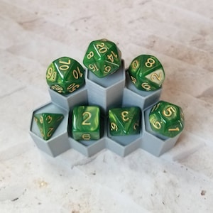 Pearl green 16mm dnd dice with gold numbers, polyhedral gaming dice, DnD dice set, RPG dice, gaming dice, set of 7 DnD dice