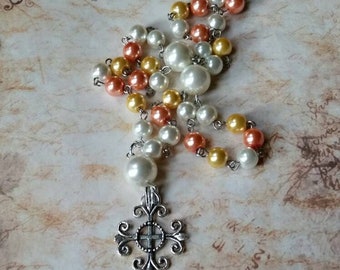 Orthodox prayer beads, Orthodox Chotki, stainless steel, Komboskini, hand-wired, Halloween themed, candy corn colors, Jerusalem cross, ooak