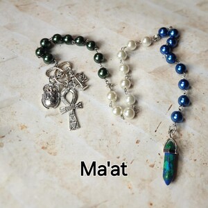 Ma&#39;at prayer beads, Kemetic Goddess prayer beads, hand-wired, beautiful beads, silver-toned charms, Goddess, Egyptian, pagan,