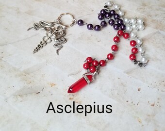 Asclepius prayer beads, Greek God  prayer beads, hand-wired, beautiful beads, silver-toned charms, Greek, pagan