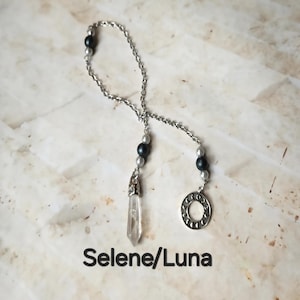 Selene pendulum, Goddess pendulum, divination, dowsing pendulum, beaded pendulum, gemstone pendulum, stainless steel chain, Goddess, pagan