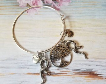 Goddess bracelet, Lillith bangle, charm bangle, expandable bangle, silver charm bracelet, Pagan bangle, tree of life bracelet, Wiccan bangle