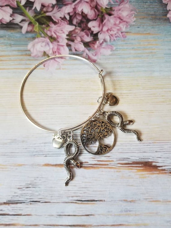 Goddess bracelet, Lillith bangle, charm bangle, expandable bangle, silver charm bracelet, Pagan bangle, tree of life bracelet, Wiccan bangle