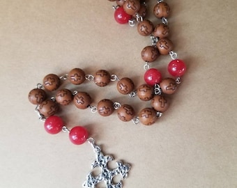 Anglican prayer beads, Episcopal, Protestant prayer beads, Methodist rosary, stainless steel, cross beads, red Malay Jade, hammered cross