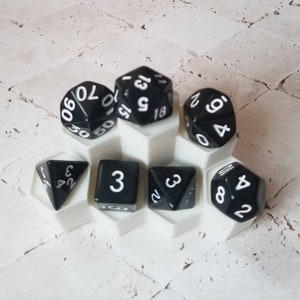 Opaque black 16mm dnd dice with white numbers, polyhedral gaming dice, DnD dice set, RPG dice, gaming dice, set of 7 DnD dice