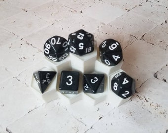 Opaque black 16mm dnd dice with white numbers, polyhedral gaming dice, DnD dice set, RPG dice, gaming dice, set of 7 DnD dice