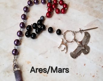 Ares prayer beads, Greek God Ares prayer beads, hand-wired, beautiful beads, silver-toned charms, Greek, pagan