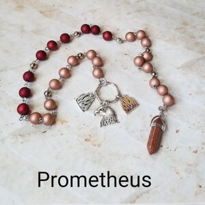 Prometheus prayer beads, Greek God  prayer beads, hand-wired, beautiful beads, silver-toned charms, Greek, pagan