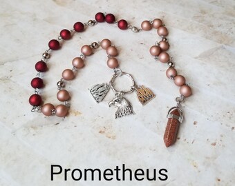 Prometheus prayer beads, Greek God  prayer beads, hand-wired, beautiful beads, silver-toned charms, Greek, pagan