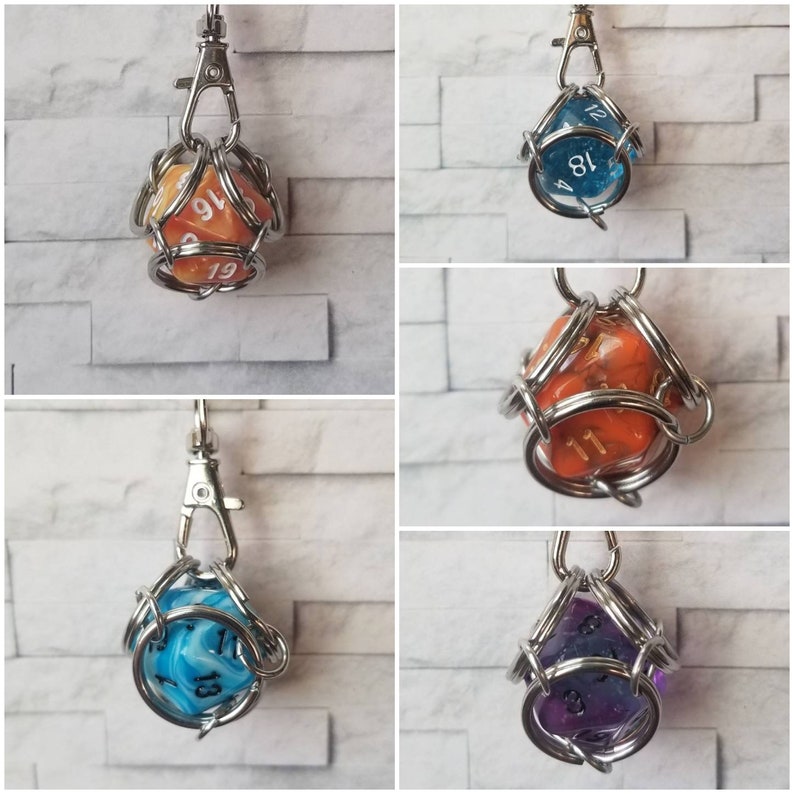 split ring cage d20 pendant, dnd dice jewelry removable d20 necklace dice jail necklace Captive dice jewelry