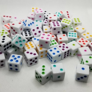Individual Extra 16mm d6 dnd die, white with colored pips polyhedral gaming dice, DnD dice, RPG dice, d6 dice, spare dice, square edge
