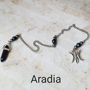 Aradia pendulum, Goddess pendulum, divination, dowsing pendulum, beaded pendulum, gemstone pendulum, stainless steel chain, charms, Goddess