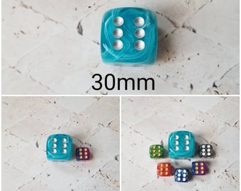 30mm Chessex Cirrus Aqua with silver pips dice, Chessex 30mm die, Cirrus Aqua dice, mega titan d6, dnd dice, extra d6 dice