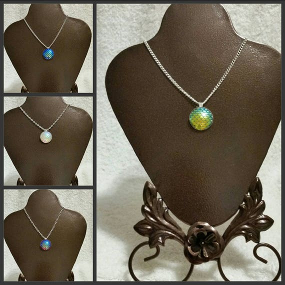 Mermaid scale pendant, dragon scale necklace, mermaid or dragon scale necklace, silver tone, iridescent textured cabochon, fancy bezel cup.