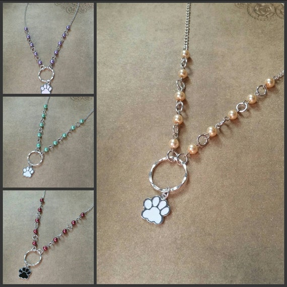 Kitten day collar, discreet day collar, glass pearls, BDSM collar, O ring necklace, silver day collar, hammered ring, princess collar, paw