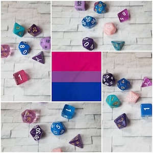 Drapeau bisexuel 16mm dnd dés, choisi à la main, ensemble organisé de dés de jeu polyédriques, jeu de dés DnD, dés RPG, dés LGBTQ