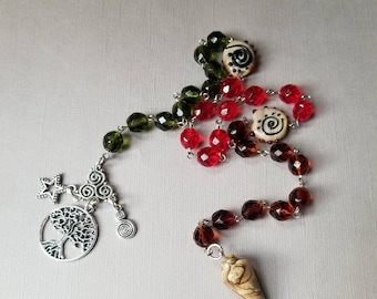 Lammas prayer beads, Witches rosary, pagan prayer beads, Czech glass beads, Autumn colors, Picture Jasper stone, Silver charms, hand-wired