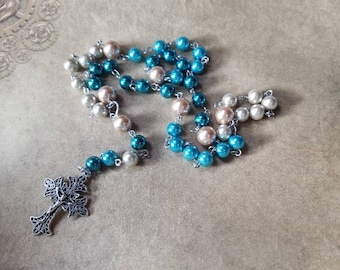 Lutheran prayer beads, Lutheran rosary, stainless steel, hand-wired, Summer prayer beads, Ocean colors, Beach themed prayer beads