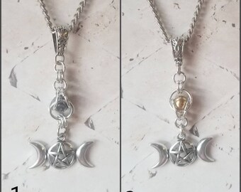 Triple Goddess necklace, Moon phase necklace, moon necklace, Goddess jewelry, moon phase jewelry, ritual necklace, captured bead